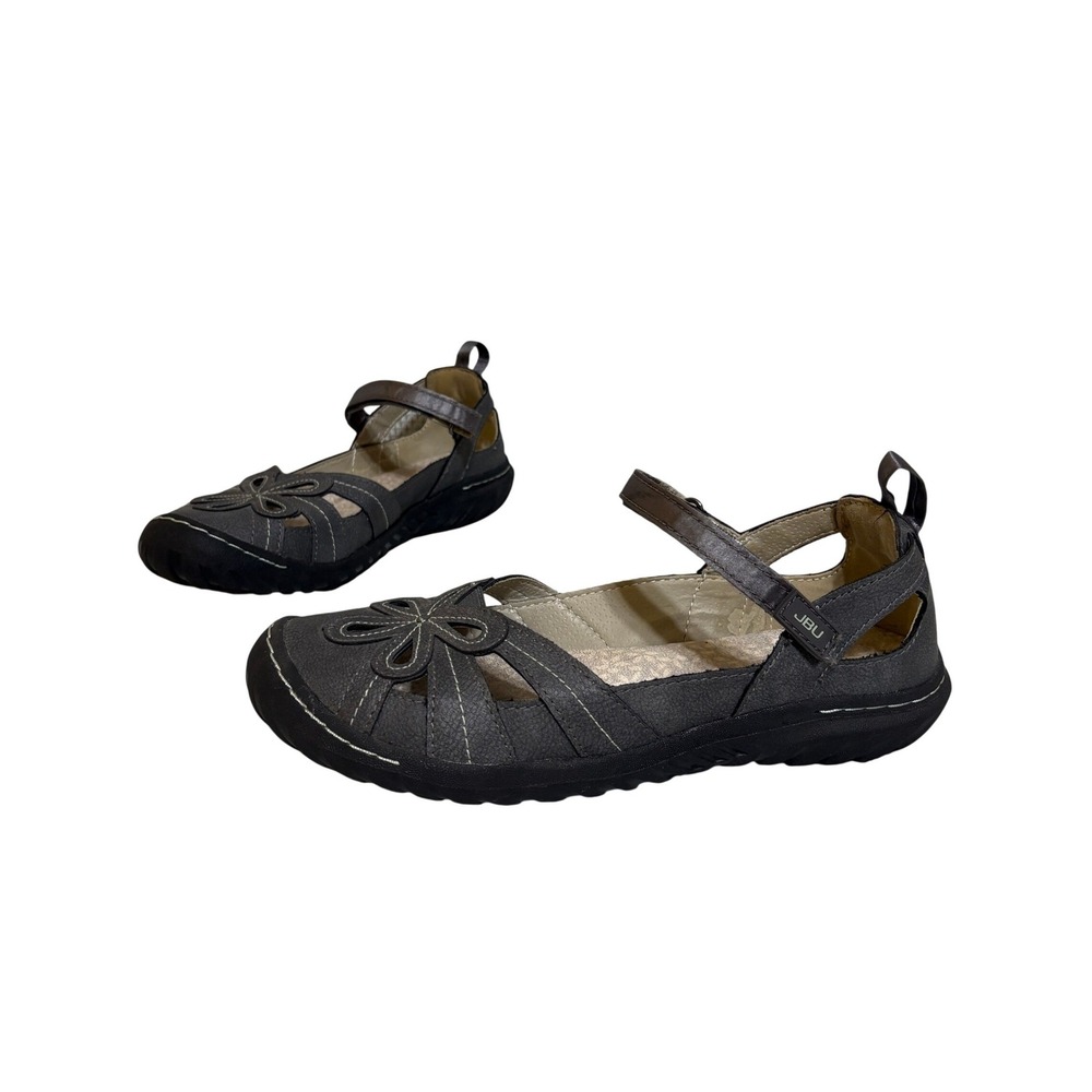 JBU Women Magnolia Mary Jane Flats 7.5 Gray Floral Cutout Comfort Casual Strappy